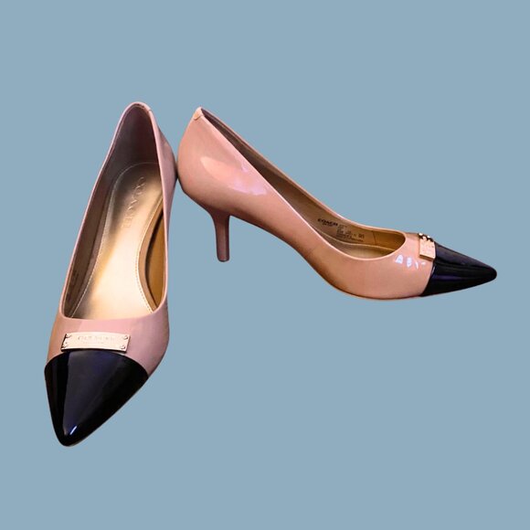 Coach Patent Leather Two-Tone Pumps – Size 8.5 | Blush & Black Classic. w/ Box - Picture 3 of 10